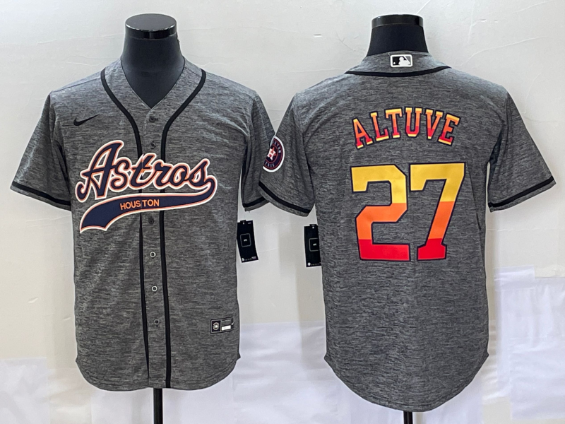 Men's Houston Astros Jose Altuve #27 Gray Replica Player Jersey1 Joint Edition