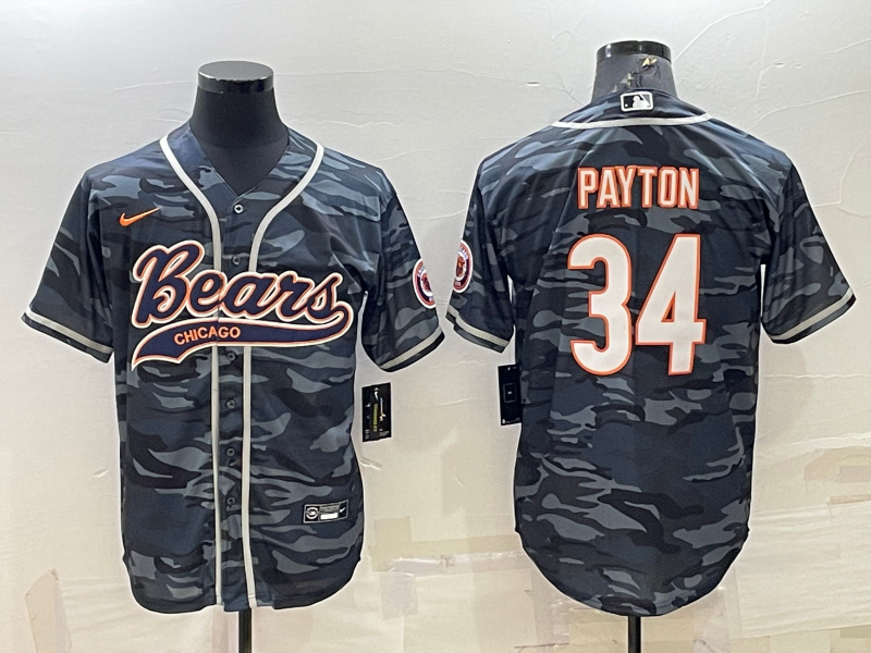Men's Chicago Bears Walter Payton #34 Grey Camouflage Player Jersey1 Joint Edition