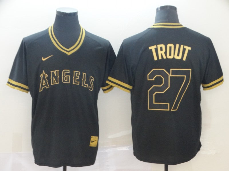 Men's Los Angeles Angels Mike Trout #27 Black Printed Baseball Jersey1