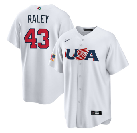 Men's 2023 World Baseball Classic #43 Luke Raley USA White Jersey1