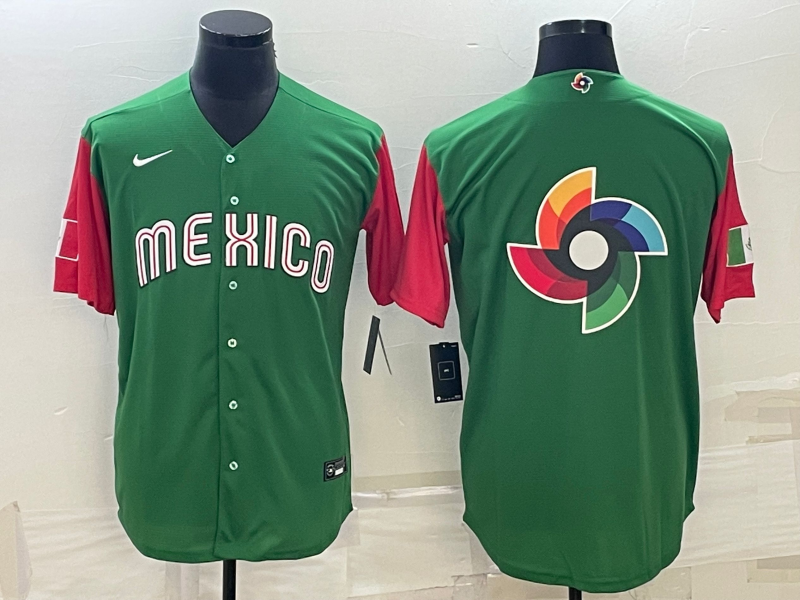 Men's 2023 World Baseball Classic Mexico Green/Red Jersey1