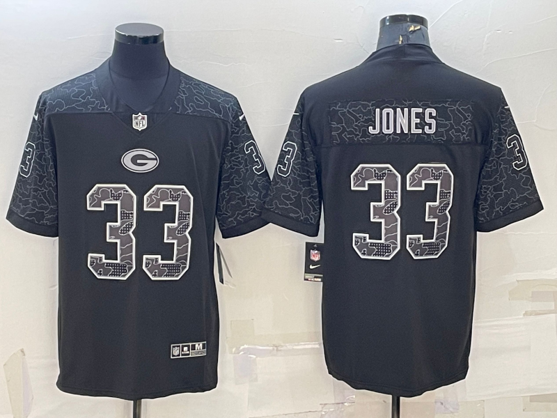 Men's Green Bay Packers Aaron Jones #33 Black Retired Player RFLCTV Limited Jersey1