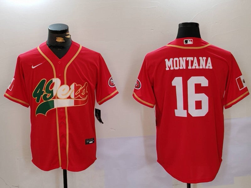 Men's San Francisco 49ers Joe Montana #16 Scarlet Game Jersey1