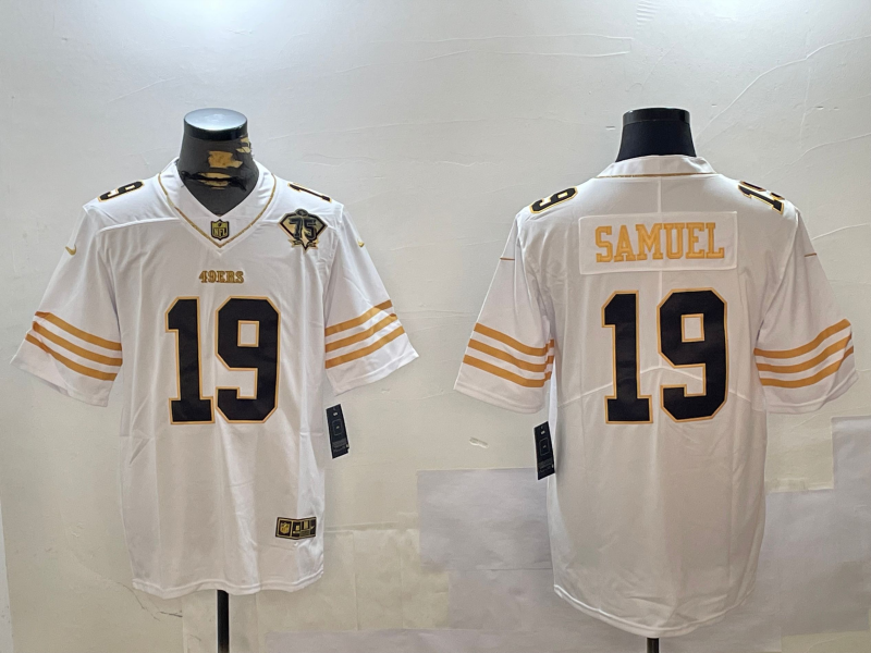 Men's San Francisco 49ers Deebo Samuel #19 White 75th Anniversary Player Jersey1