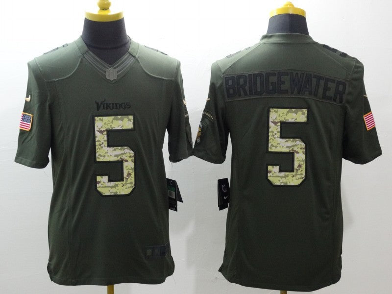Men's Minnesota Vikings Teddy Bridgewater #5 Army Green Game Jersey1