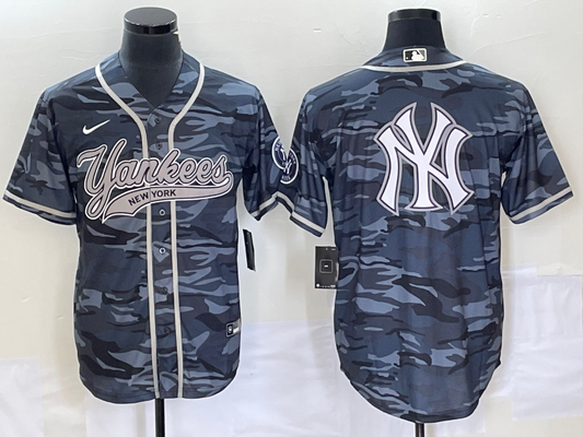 Men's New York Yankees Grey Camouflage Replica Player Jersey1 Joint Edition