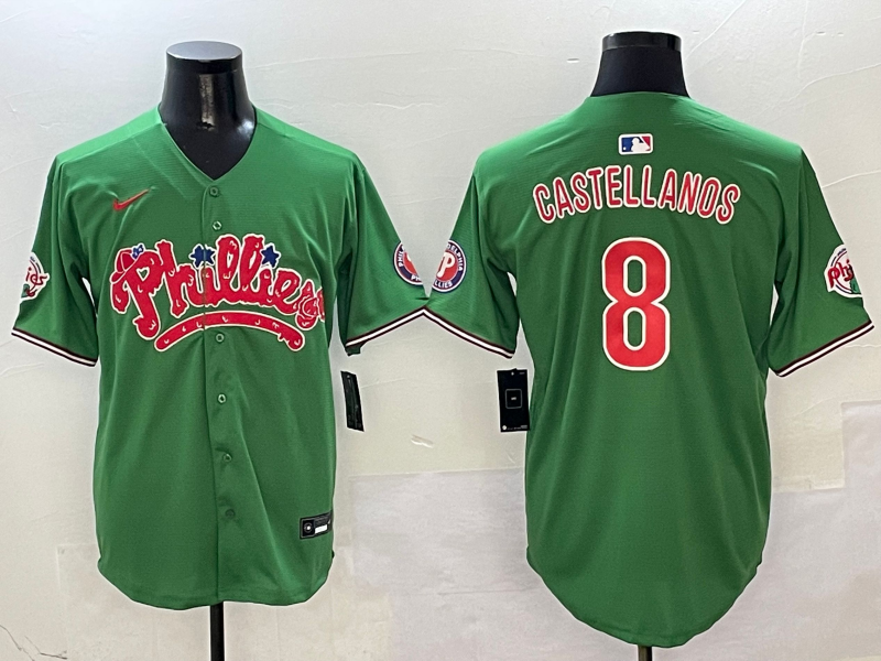 Men's Philadelphia Phillies Nick Castellanos #8 Green Game Jersey1