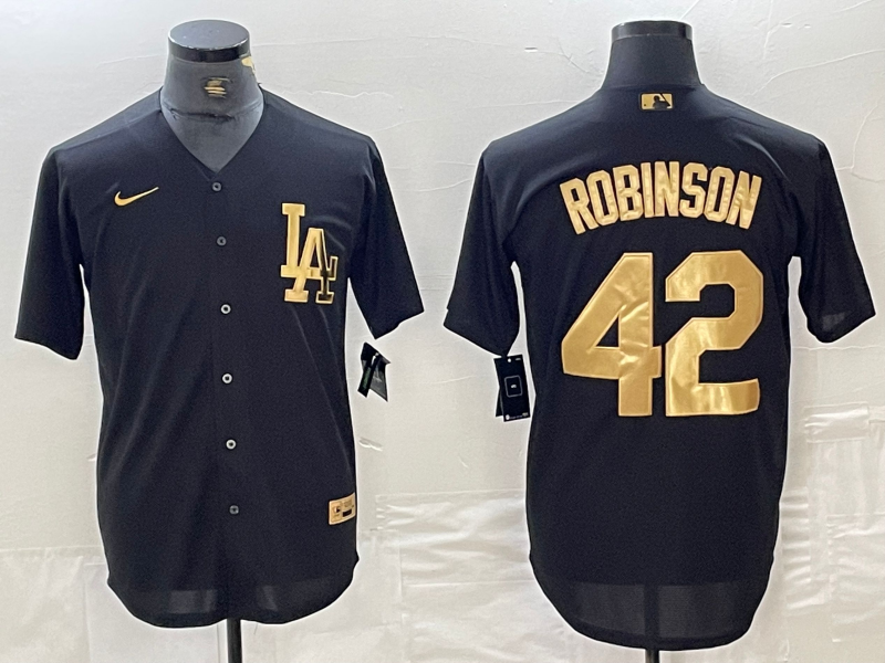 Men's Los Angeles Dodgers Jackie Robinson #42 Black Limited Player Jersey1