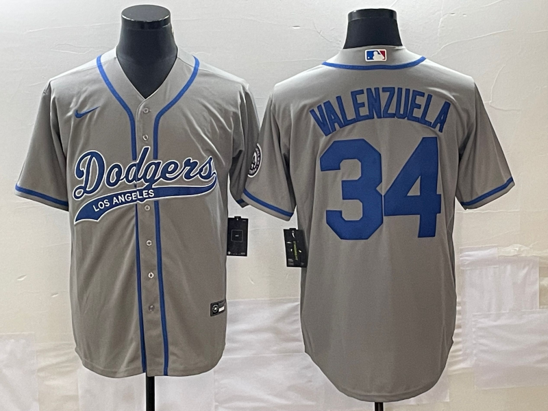 Men's Los Angeles Dodgers Fernando Valenzuela #34 Gray Player Jersey1 Joint Edition