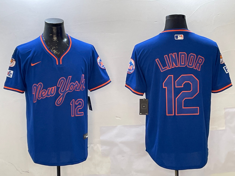 Men's New York Mets Francisco Lindor #12 Royal Replica Player Jersey1