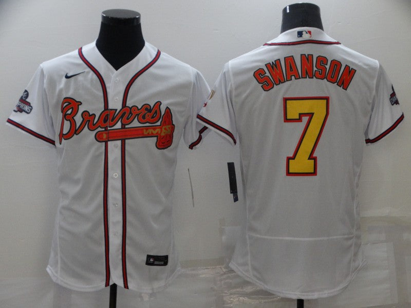Men's Atlanta Braves Dansby Swanson #7 White Replica Jersey1 Champion Edition