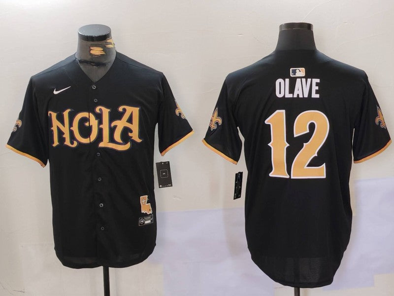 Men's New Orleans Saints Chris Olave #12 Black Game Player Jersey1