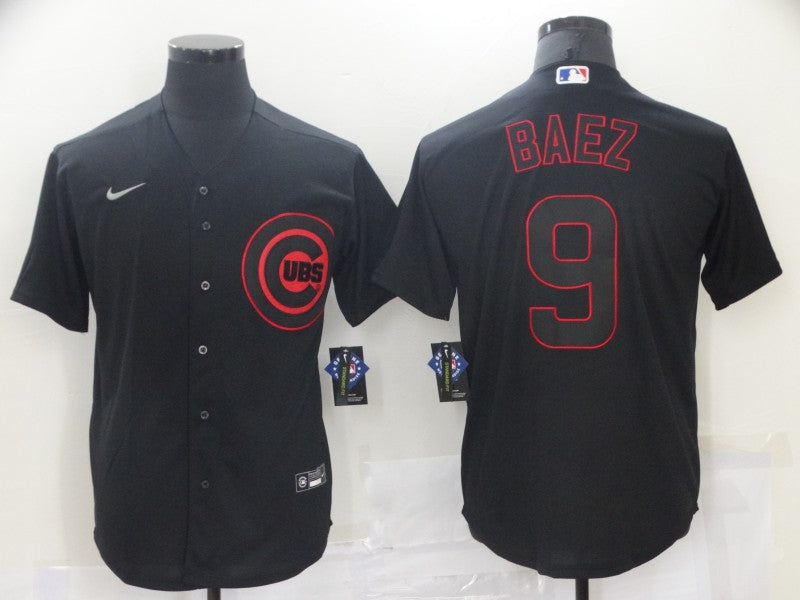 Men's Chicago Cubs Javier Baez #9 Black Replica Baseball Jersey1