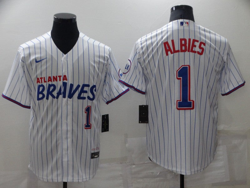 Men's Atlanta Braves Ozzie Albies #1 White City Edition Player Jersey1