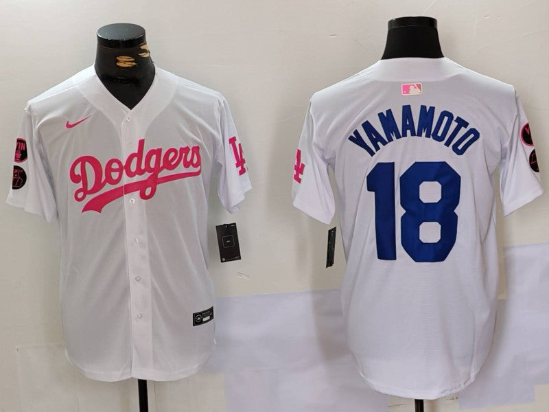 Men's Los Angeles Dodgers Yoshinobu Yamamoto #18 White Limited Game Player Jersey1