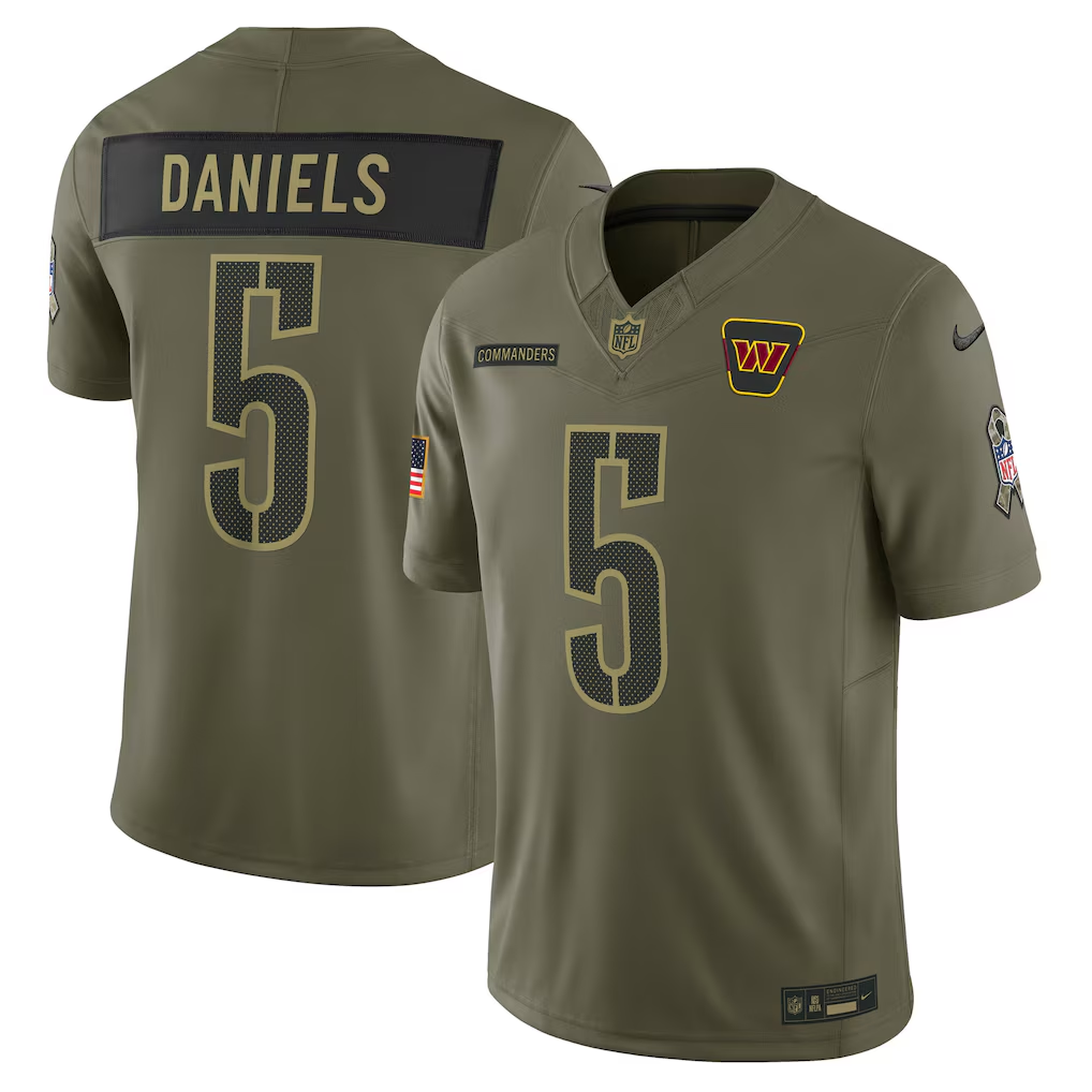 Men's Washington Commanders Jayden Daniels Nike Olive 2025 Salute to Service Limited Jersey