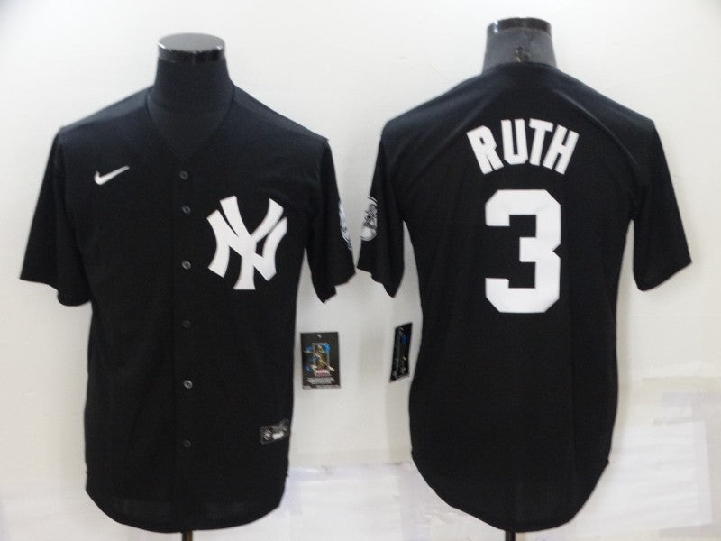 Men's New York Yankees Babe Ruth #3 Black Replica Baseball Jersey1