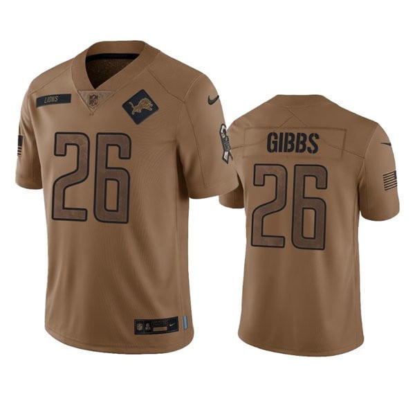 Detroit Lions 26 Jahmyr Gibbs 2023 Salute To Service Jersey - Brown