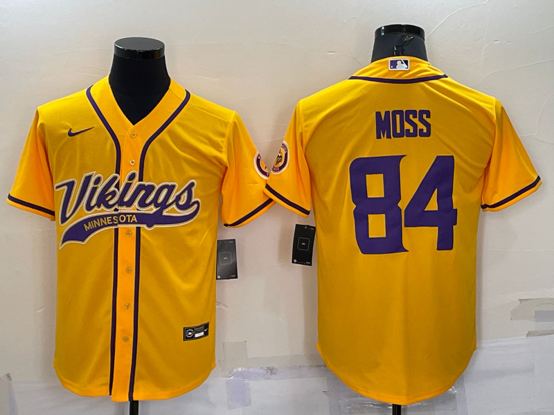 Men's Minnesota Vikings Randy Moss #84 Yellow Game Jersey1 Joint Edition