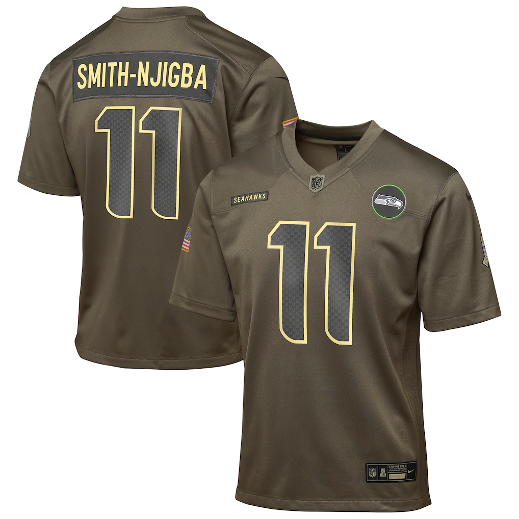 Youth Seattle Seahawks Jaxon Smith-Njigba Nike Olive 2025 Salute to Service Game Jersey