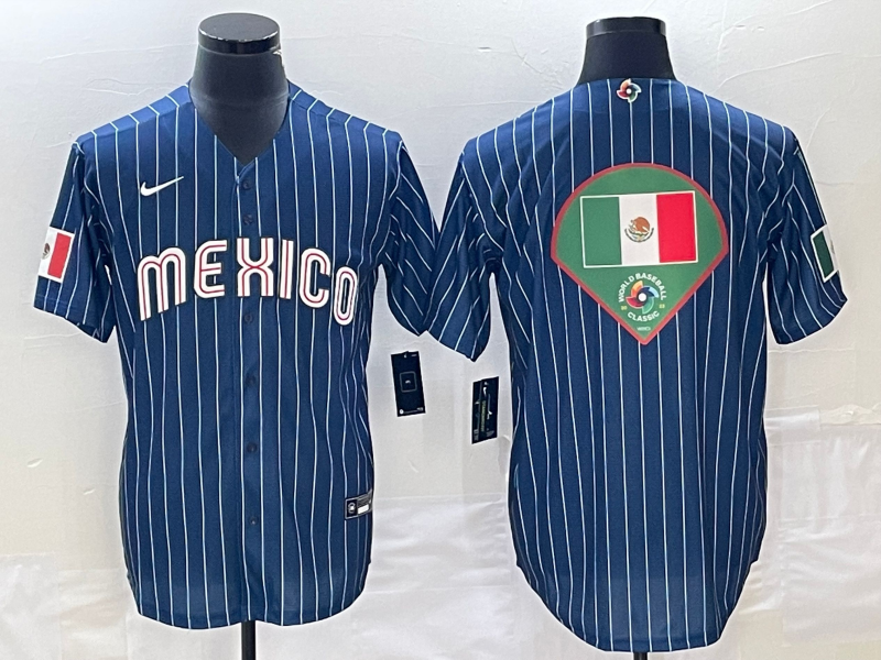 Men's 2023 World Baseball Classic Mexico Navy Player Jersey1
