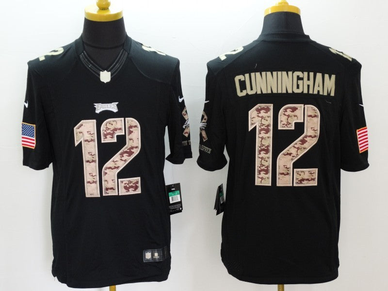 Men's Philadelphia Eagles Randall Cunningham #12 Black Game Player Jersey1