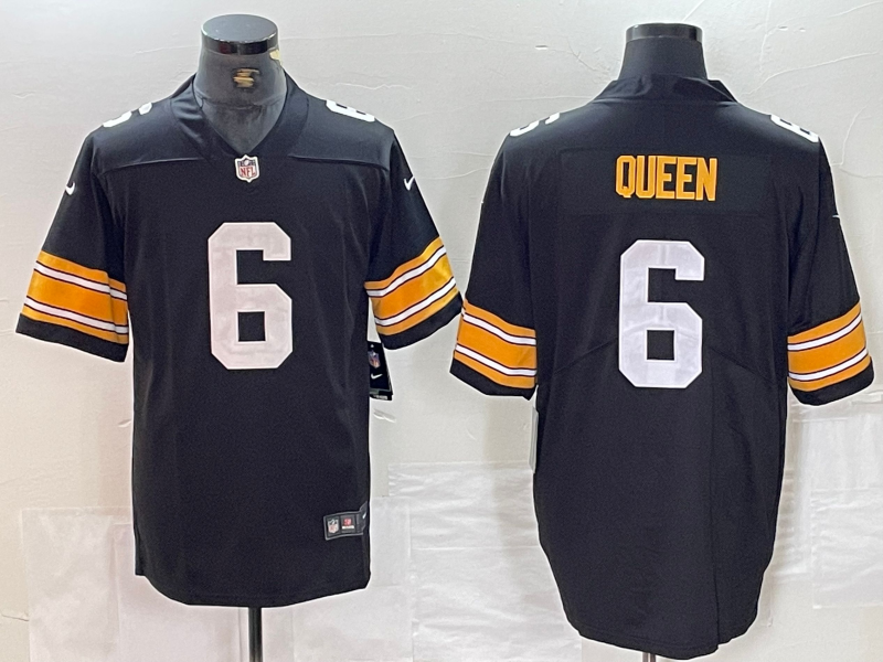 Men's Pittsburgh Steelers Patrick Queen #6 Black Player Game Jersey1