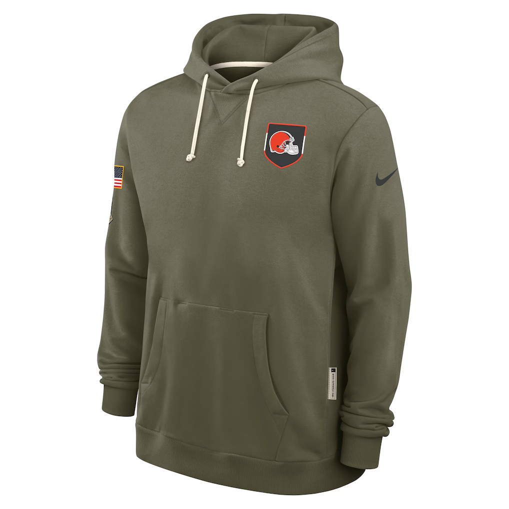 Men's Cleveland Browns Nike Olive 2025 Salute to Service Sideline Standard Issue Dri-FIT Hoodie
