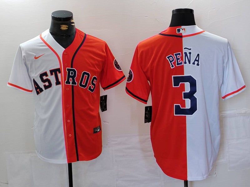 Men's Houston Astros Jeremy Pena #3 White/Orange Limited Player Jersey1