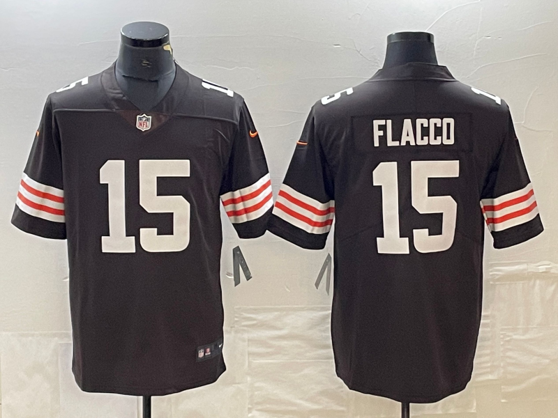 Men's Cleveland Browns Joe Flacco #15 Brown Game Player Jersey1
