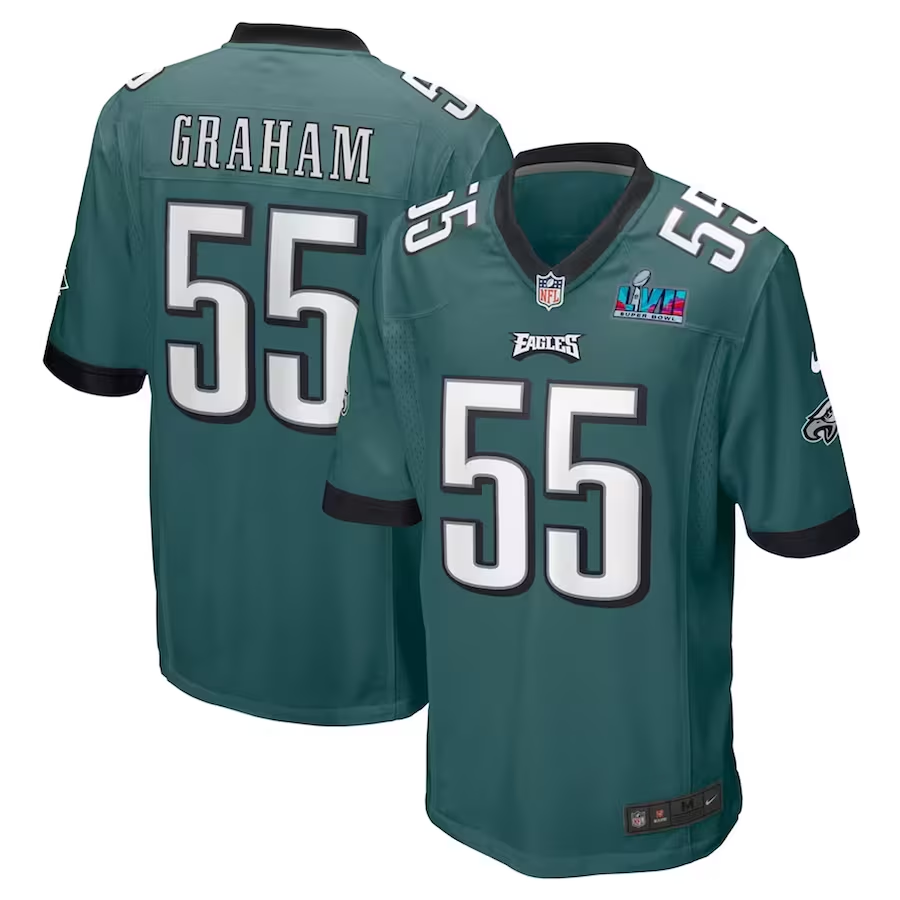 Men's Philadelphia Eagles Brandon Graham #55 Midnight Green Super Bowl LVII Patch Game Jersey1
