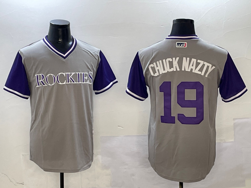 Men's Colorado Rockies Charlie Blackmon #19 Gray Replica Player Jersey1