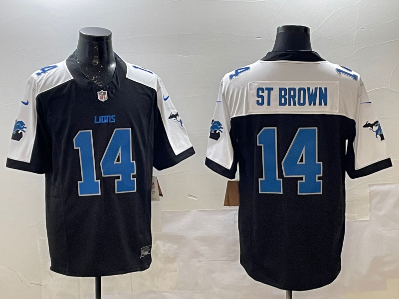 Men's Detroit Lions Amon-Ra St. Brown #14 Black Game Player Jersey1