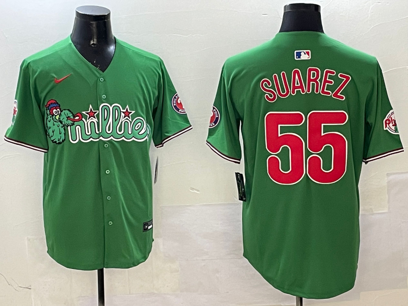 Men's Philadelphia Phillies Ranger Suarez #55 Green Replica Team Jersey1