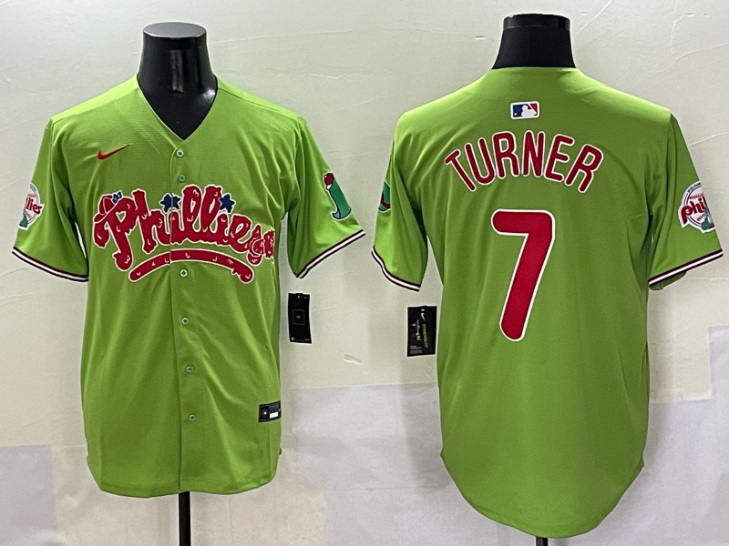 Men's Philadelphia Phillies Trea Turner #7 Green Player Jersey1