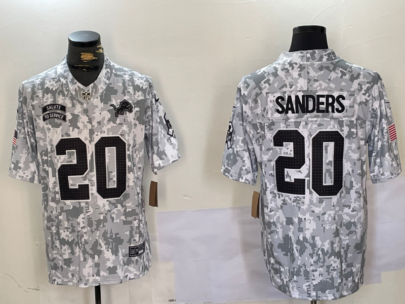 Men's Detroit Lions Barry Sanders #20 Arctic Camo 2024 Salute to Service Retired Player Limited Jersey1