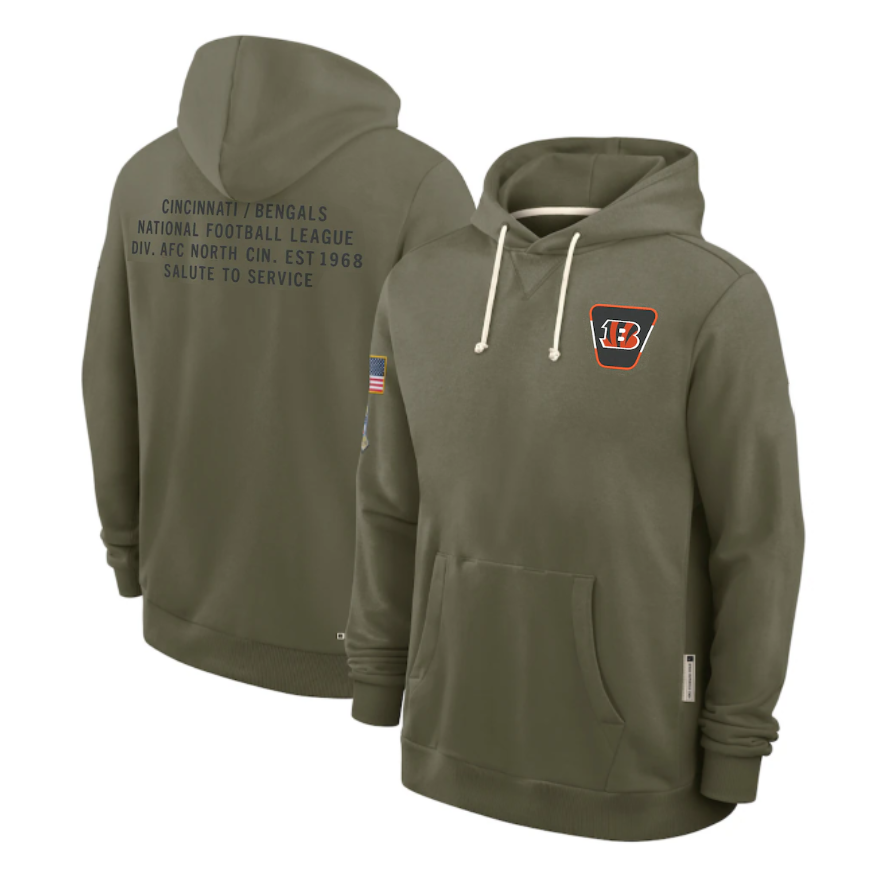 Men's Cincinnati Bengals Olive 2025 Salute to Service Sideline Standard Issue Dri-FIT Hoodie