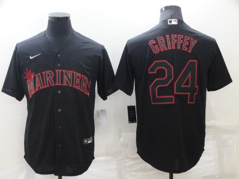 Men's Seattle Mariners Ken Griffey Jr. #24 Black Replica Baseball Jersey1