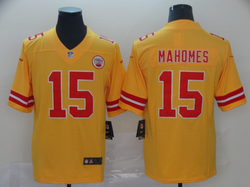 Men's Kansas City Chiefs Patrick Mahomes Yellow Inverted Legend Jersey1