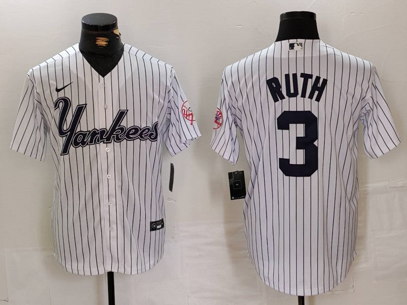 Men's New York Yankees Babe Ruth White Replica Player Jersey1