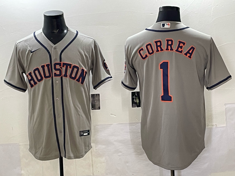 Men's Houston Astros Carlos Correa #1 Gray Replica Player Jersey