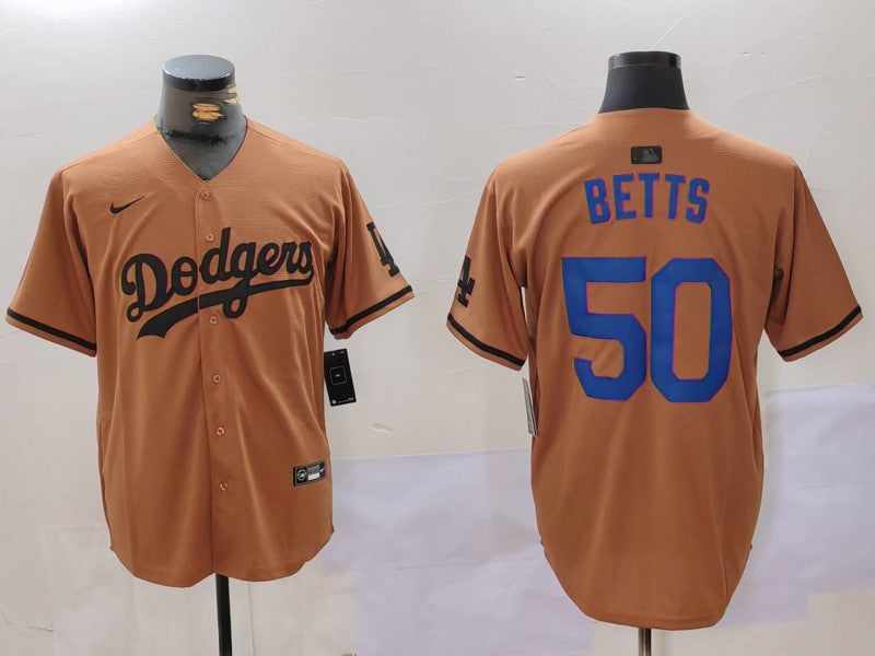 Men's Los Angeles Dodgers Mookie Betts #50 Brown Game Player Jersey1