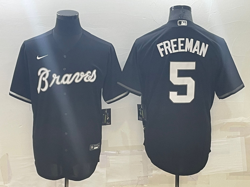 Men's Atlanta Braves Freedie Freeman #5 Black Replica Baseball Jersey1