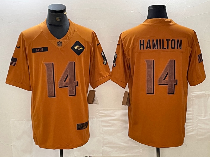 Men's Baltimore Ravens Kyle Hamilton #14 Brown 2023 Salute To Service Limited Jersey1
