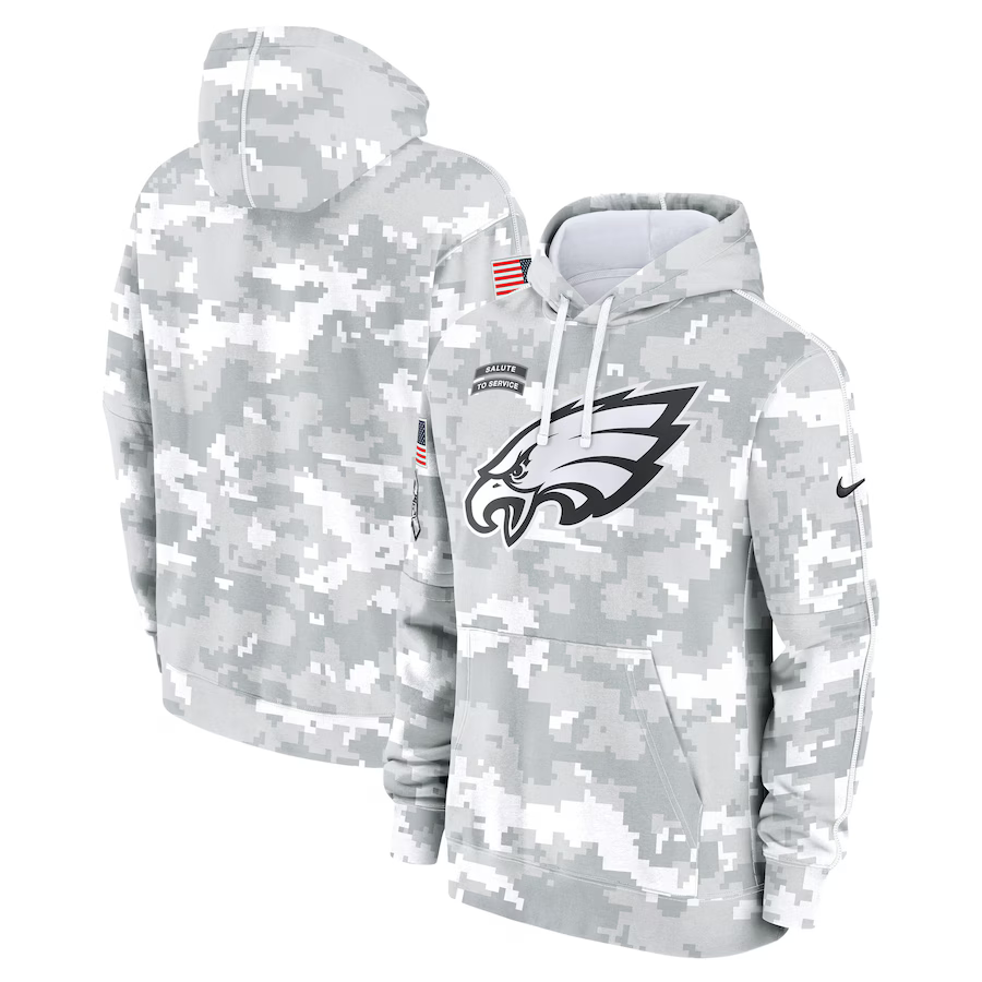 Men's Philadelphia Eagles Arctic Camo 2024 Salute to Service Club Fleece Pullover Hoodie1