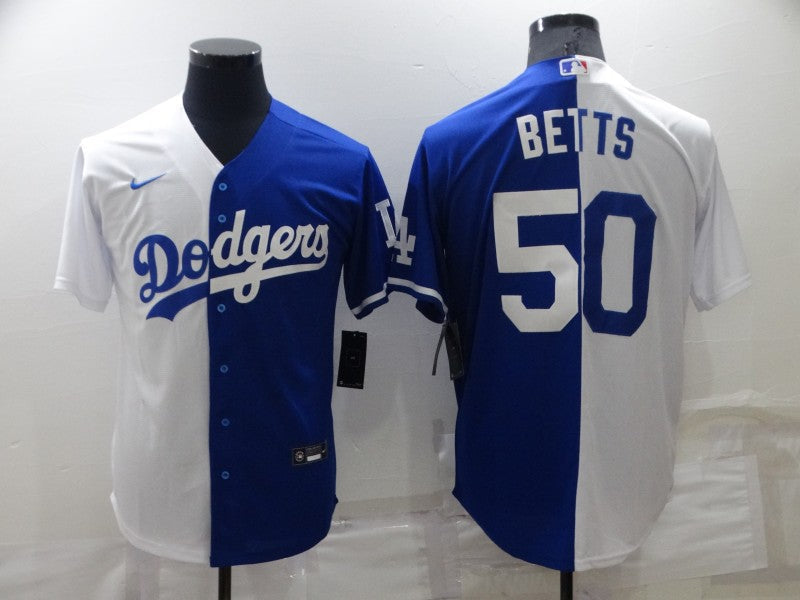 Men's Los Angeles Dodgers Mookie Betts #50 White/Blue Replica Baseball Jersey1