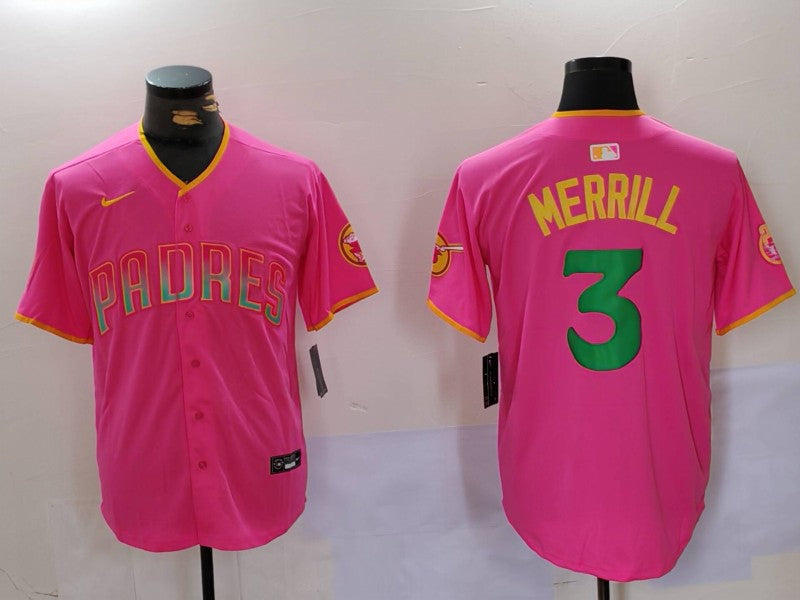 Men's San Diego Padres Jackson Merrill #3 Pink Replica Player Jersey1