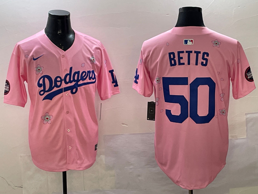 Men's Los Angeles Dodgers Mookie Betts #50 Pink Alternate Replica Player Jersey1