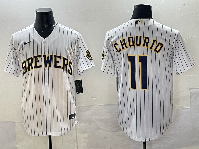 Men's Milwaukee Brewers Jackson Chourio #11 White Replica Player Jersey
