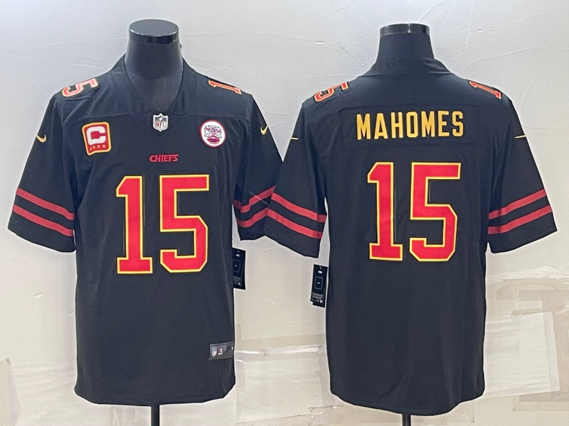 Men's Kansas City Chiefs Patrick Mahomes #15 Black Player Jersey1